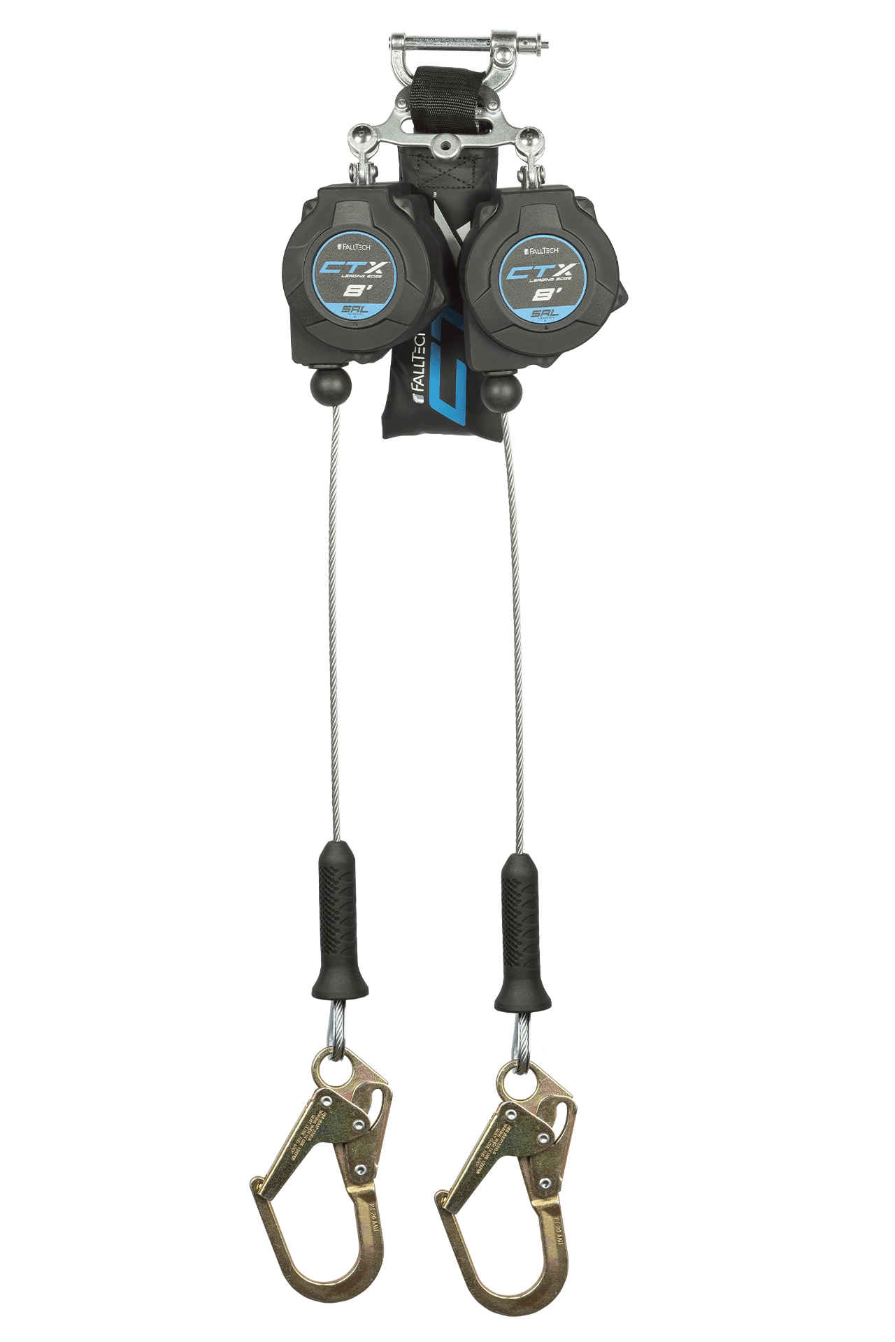 FallTech CTX 8' Cable Class 2 Twin-Leg Leading Edge Personal SRL-P with Steel Mini Rebar Hooks