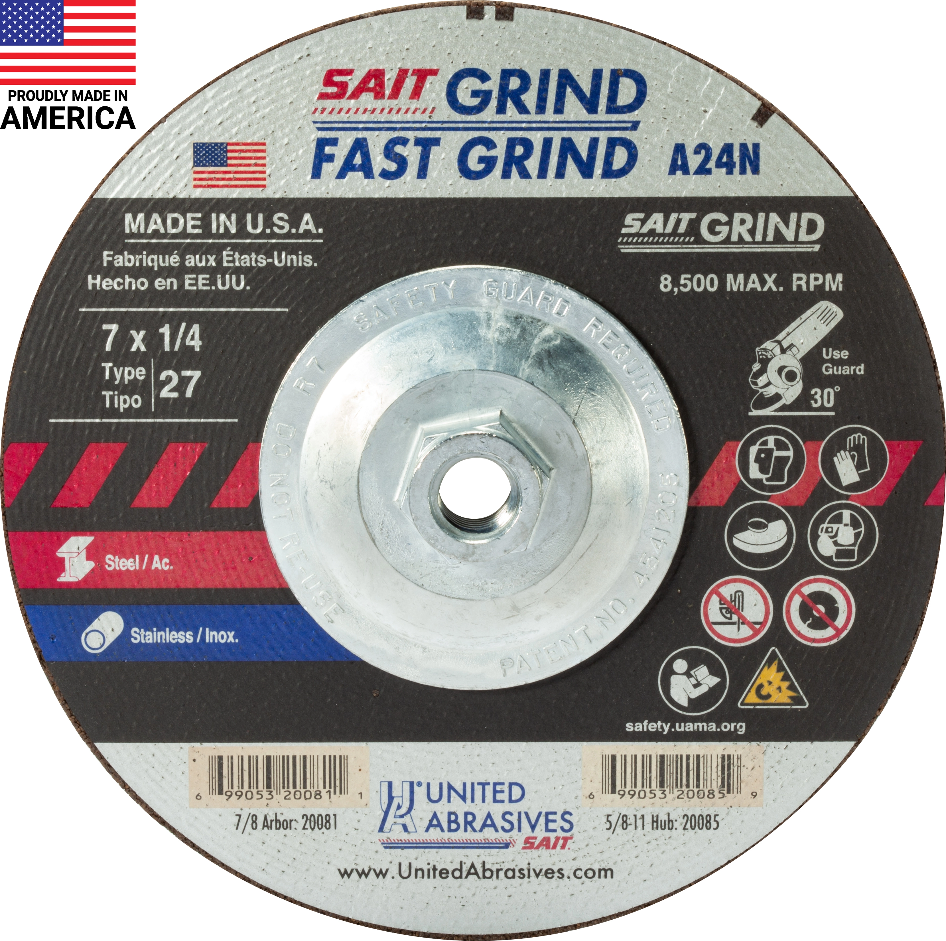 United Abrasives Sait 7" x 1/4" 5/8 Metal Grinding Wheel