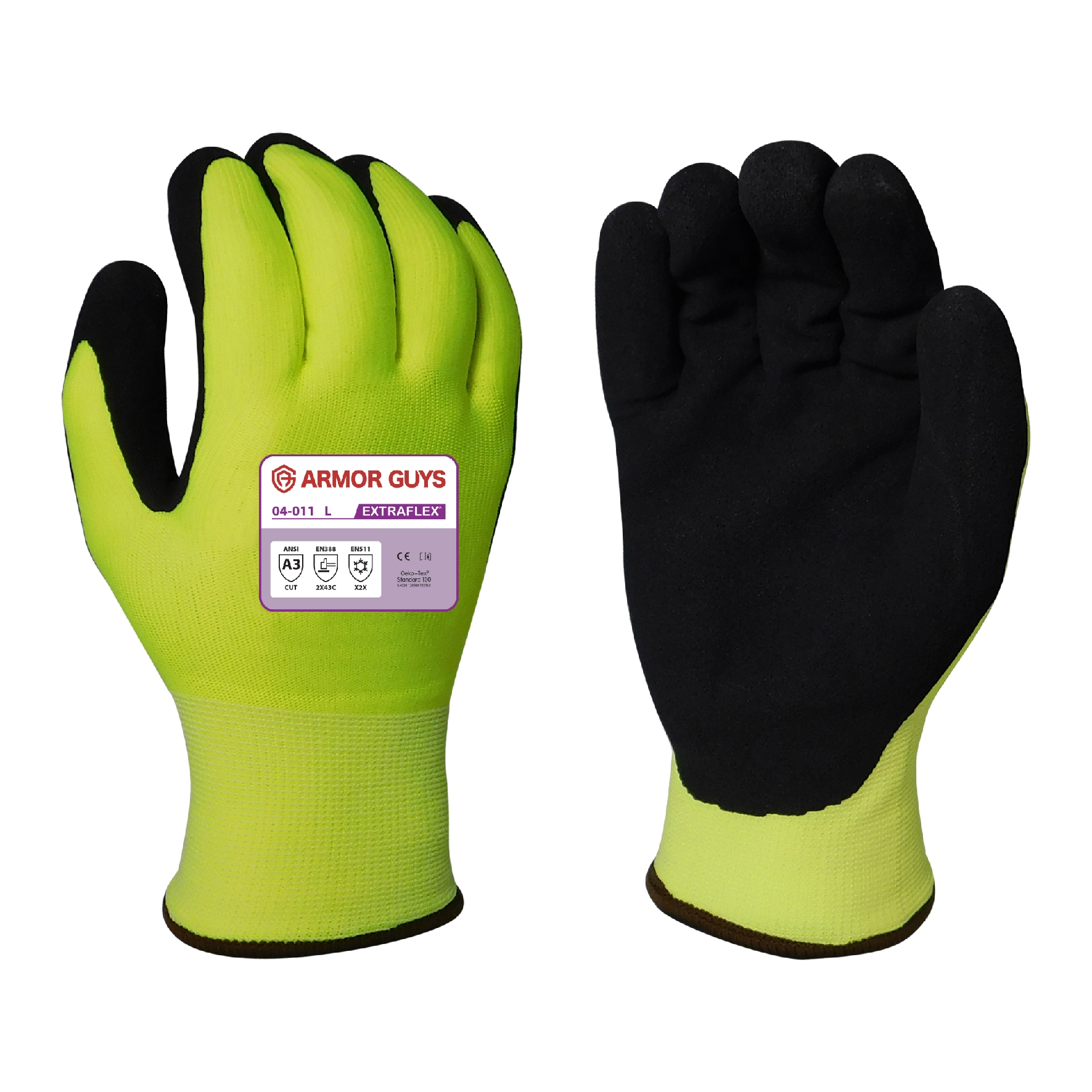 Armor Guys ExtraFlex Knit Wrist Latex 13-gauge XL High-Visibility YellowithBlack Cold Condition Glove