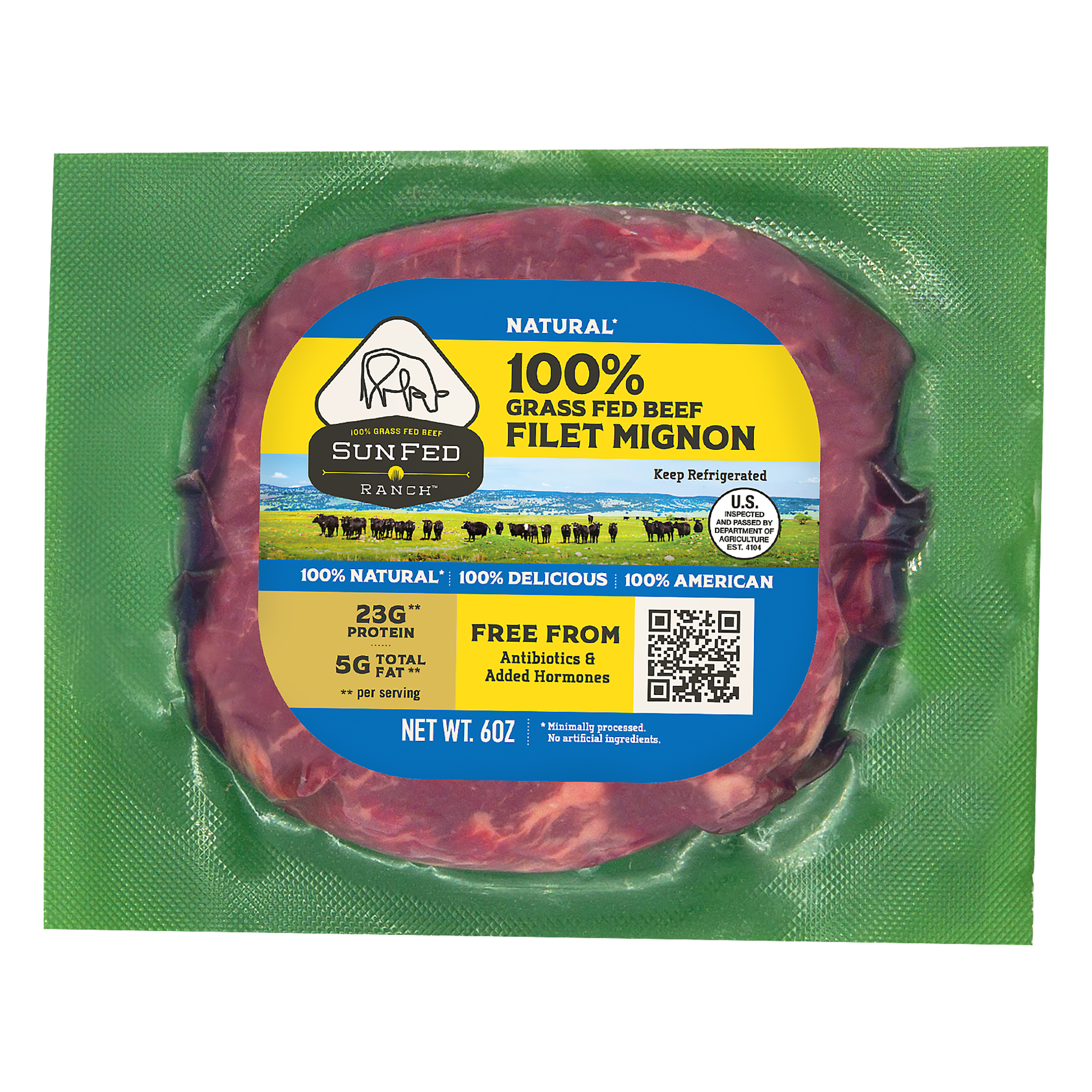 Sunfed Ranch 100% Grass Fed Beef Filet Mignon 6 Oz