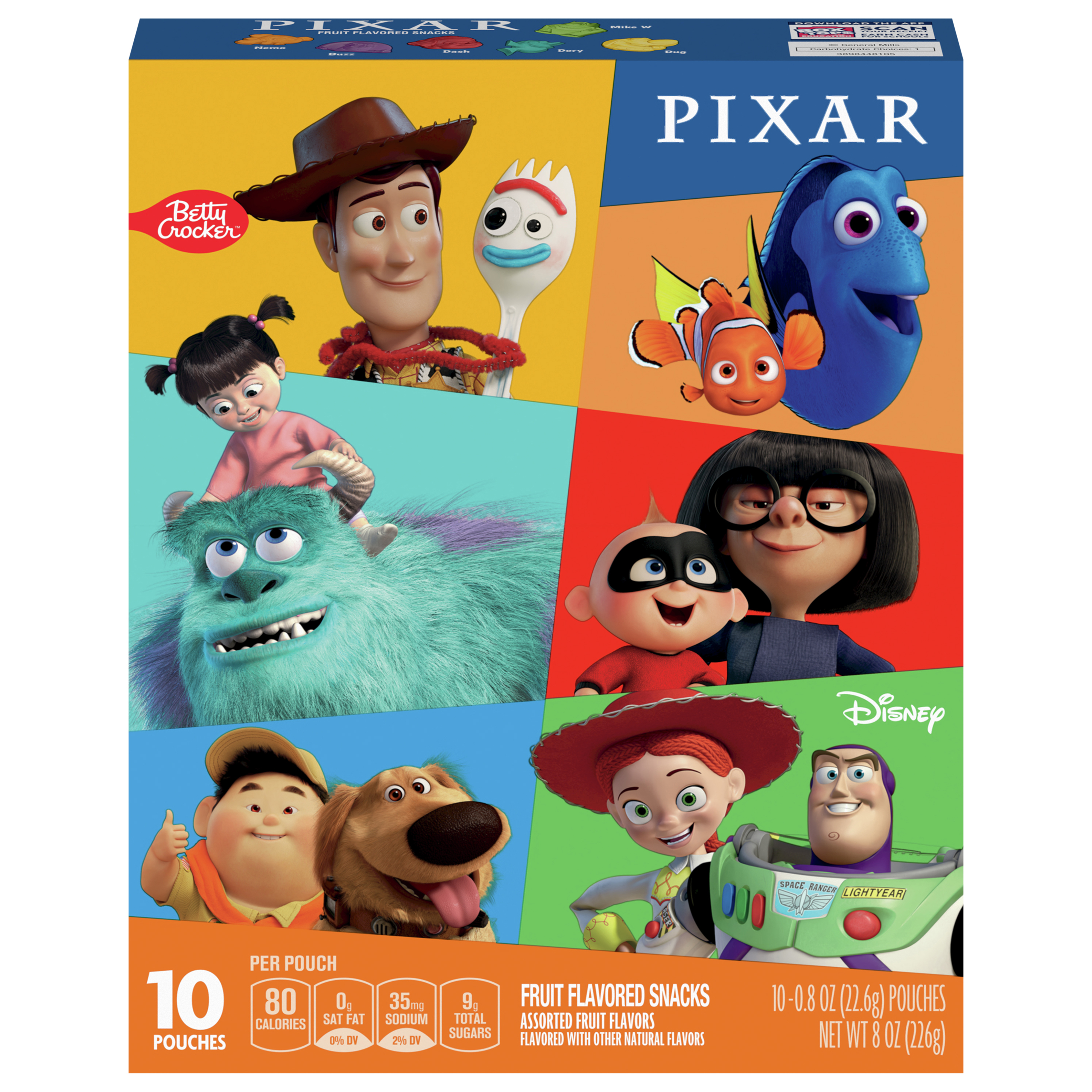 Fruit Flavored Snacks, Assorted, Pixar, 10 Pouches