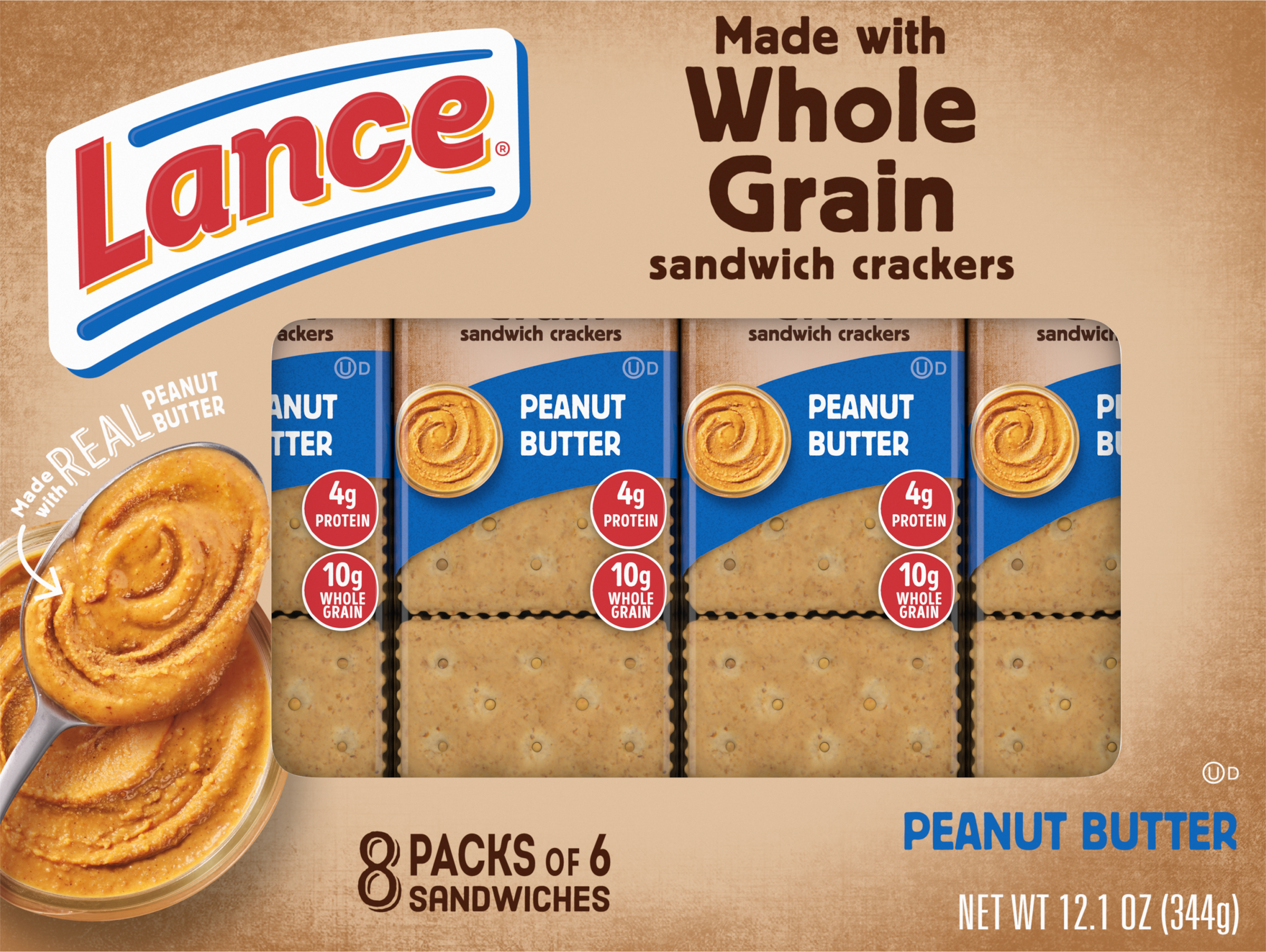 Sandwich Crackers, Whole Grain, Peanut Butter, 8 Packs