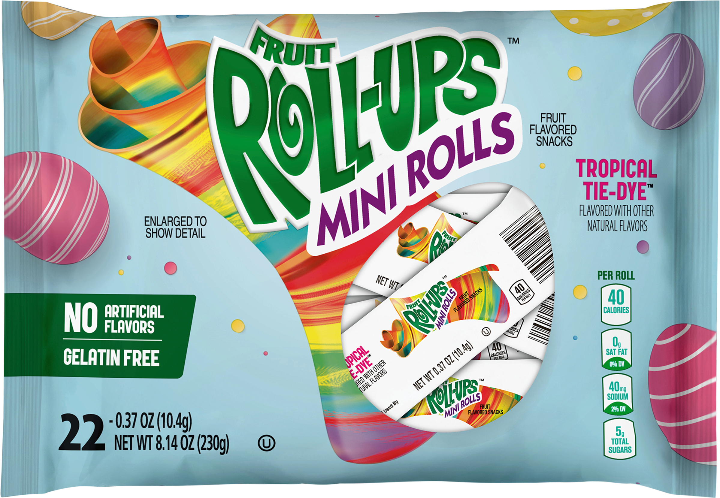 Fruit Flavored Snacks, Tropical Tie-Dye, Mini Rolls