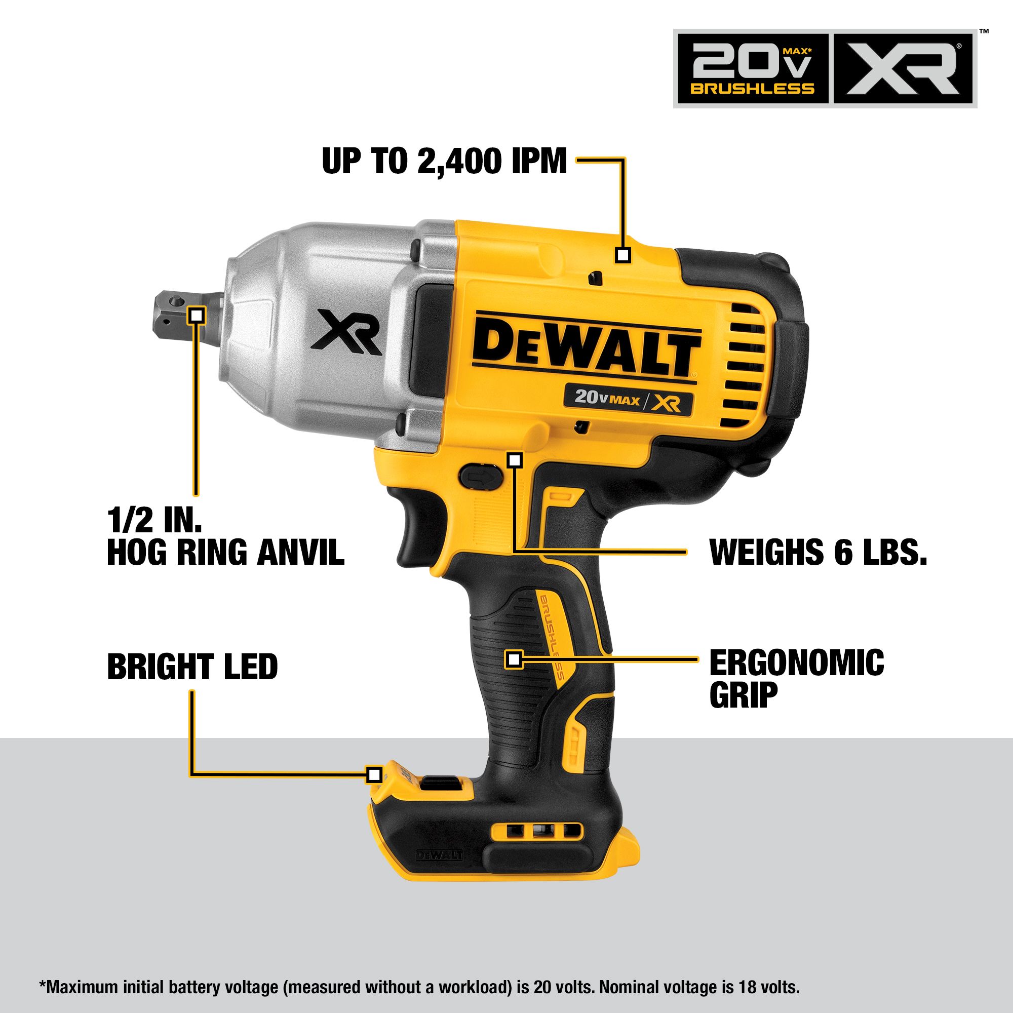 DEWALT 20V MAX XR Brushless 1/2" Impact Wrench With Detent Pin (Bare ...