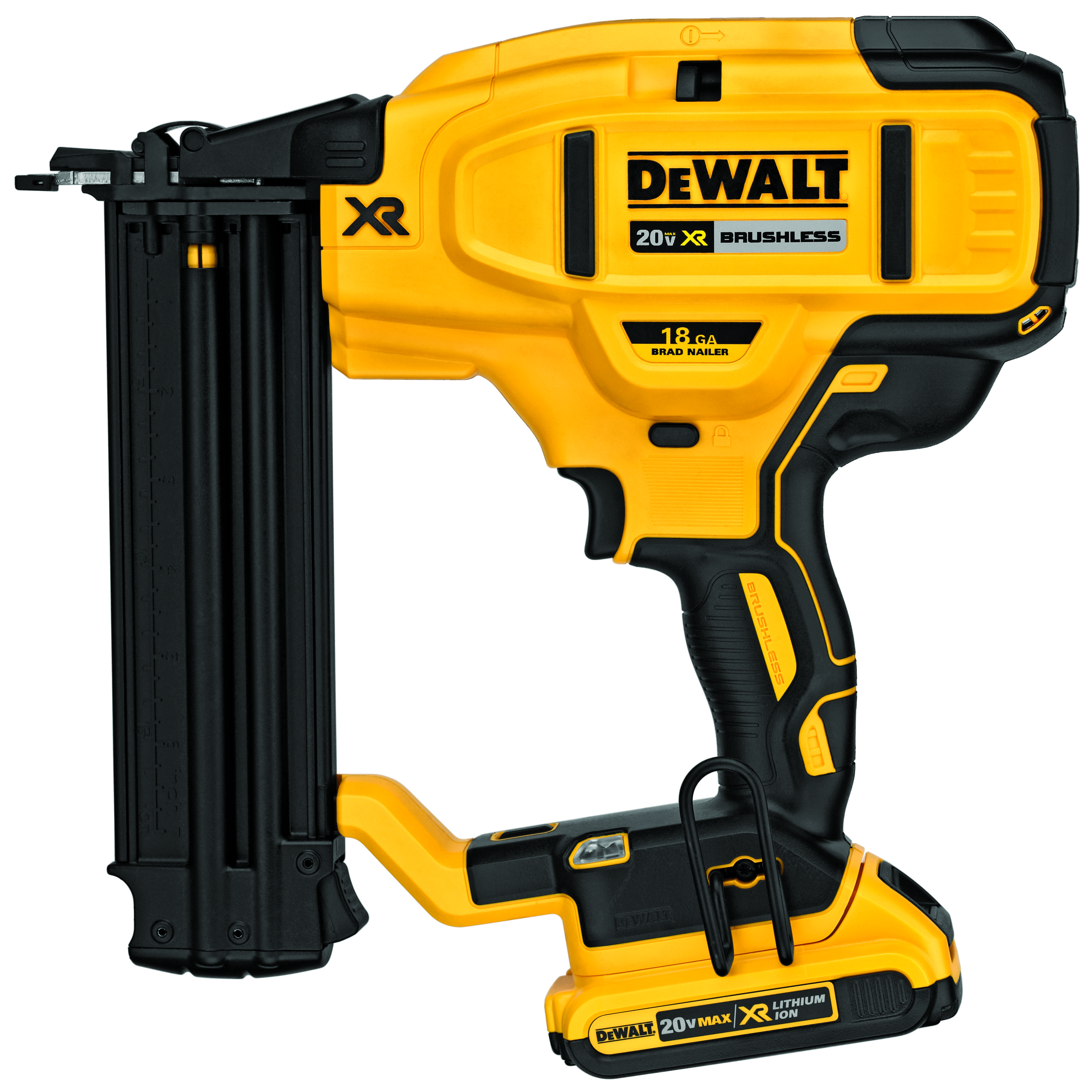 White Cap DEWALT 20V MAX XR 18Ga Brad Nailer Kit