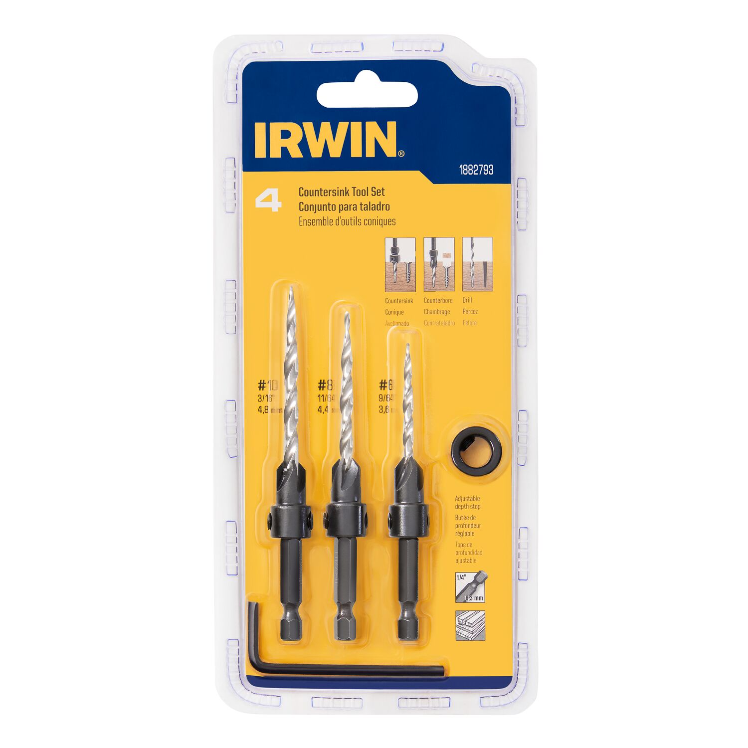 White Cap | Irwin Steel 4-Piece Countersink Drill Bit Set