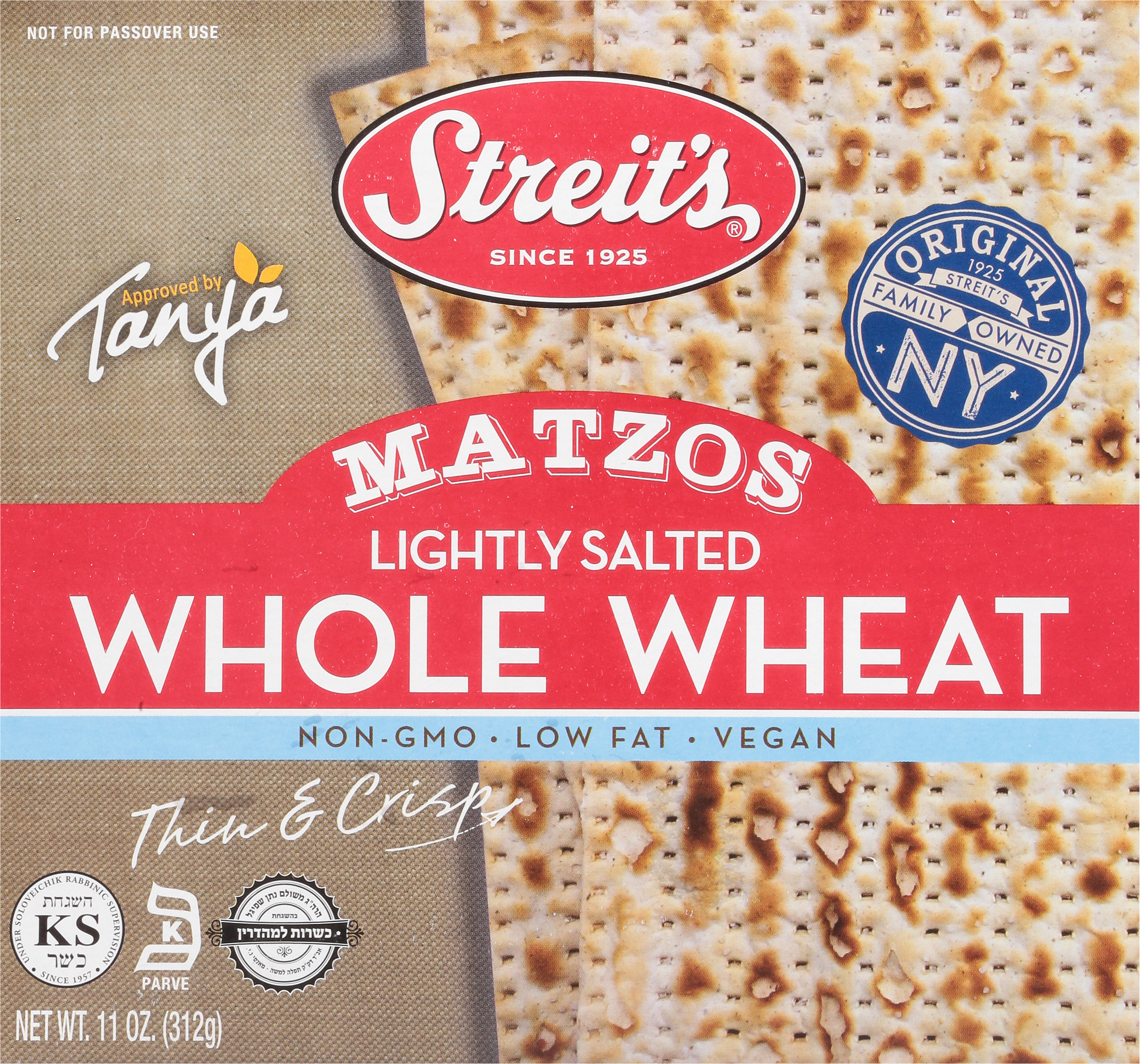 Matzos, Whole Wheat, Lightly Salted