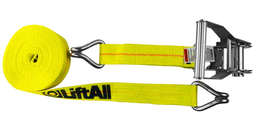 White Cap  Lift-All 2 x 27' Yellow U-Hook Tie Down Ratchet Strap 10K  Ultimate Strength