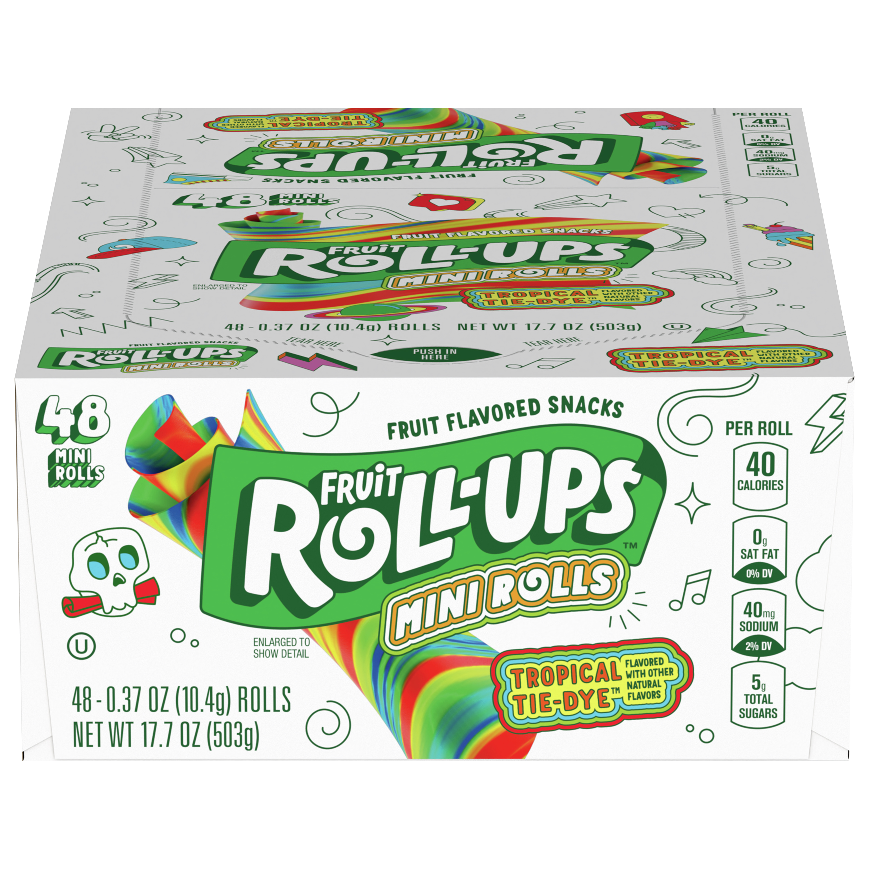 Fruit Flavored Snacks, Tropical Tie-Dye, Mini Rolls