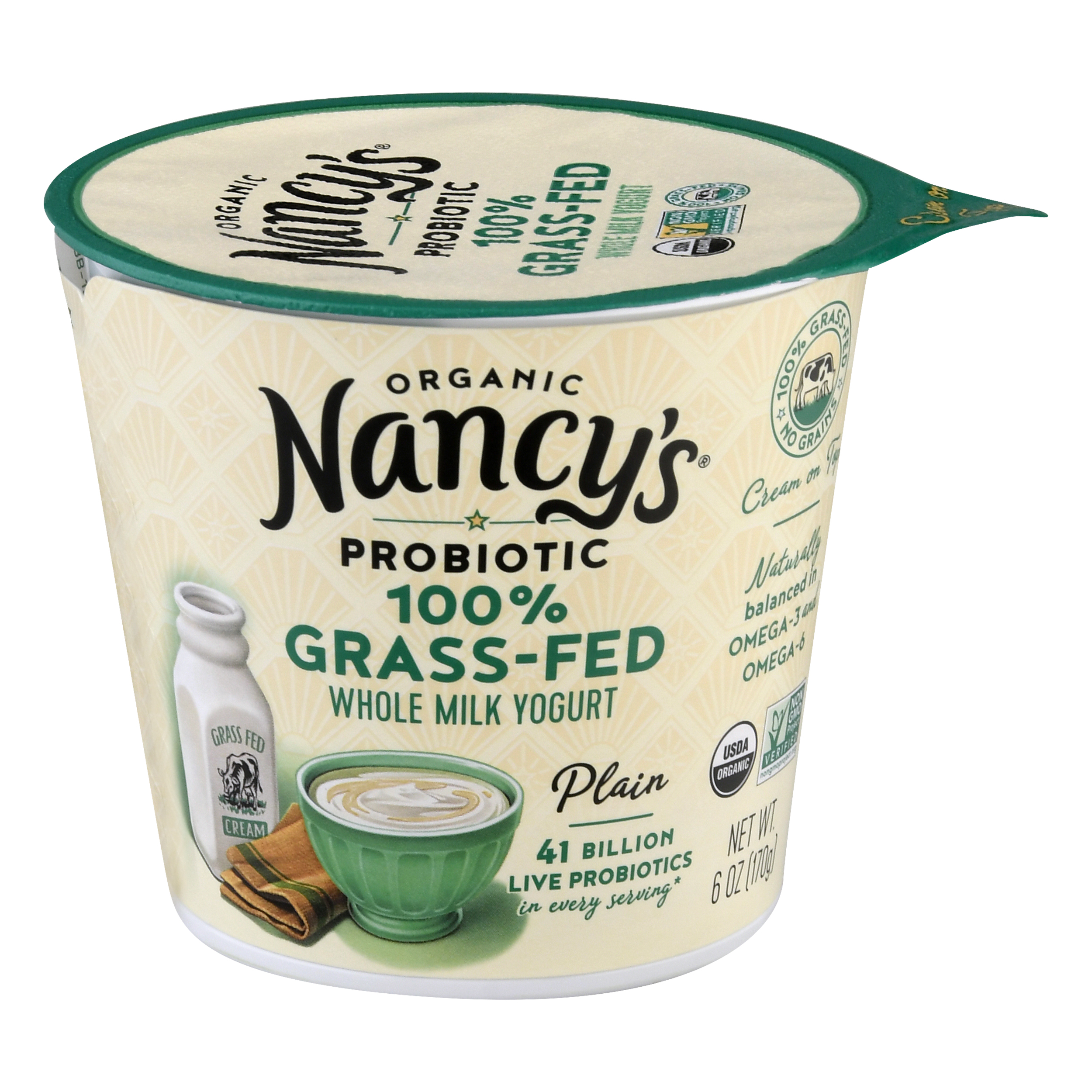 Nancys Probiotic Organic 100% Grass-fed Whole Milk Plain Yogurt 6 Oz