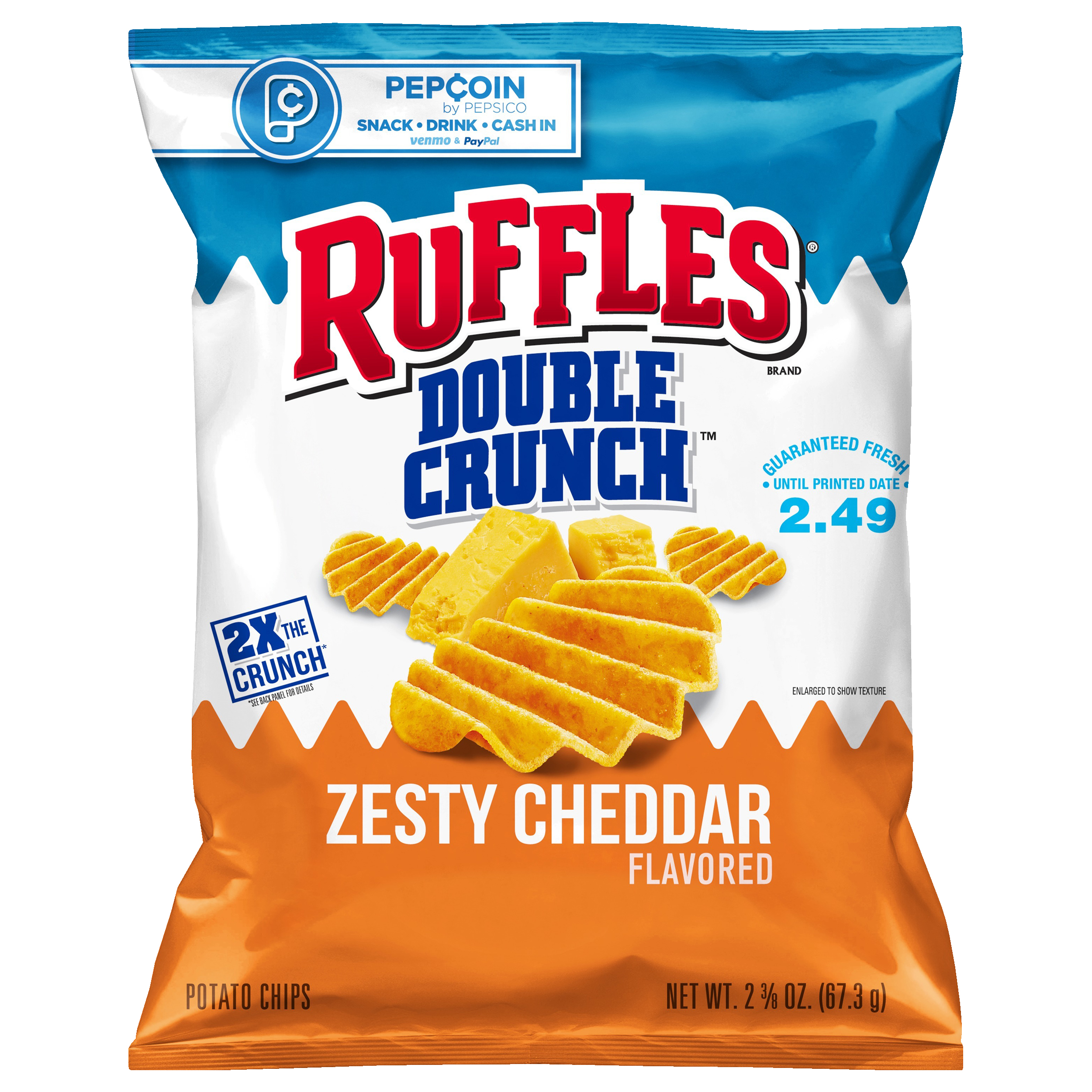 Ruffles Double Crunch Zesty Cheddar Flavored Potato Chips 2.375 Oz