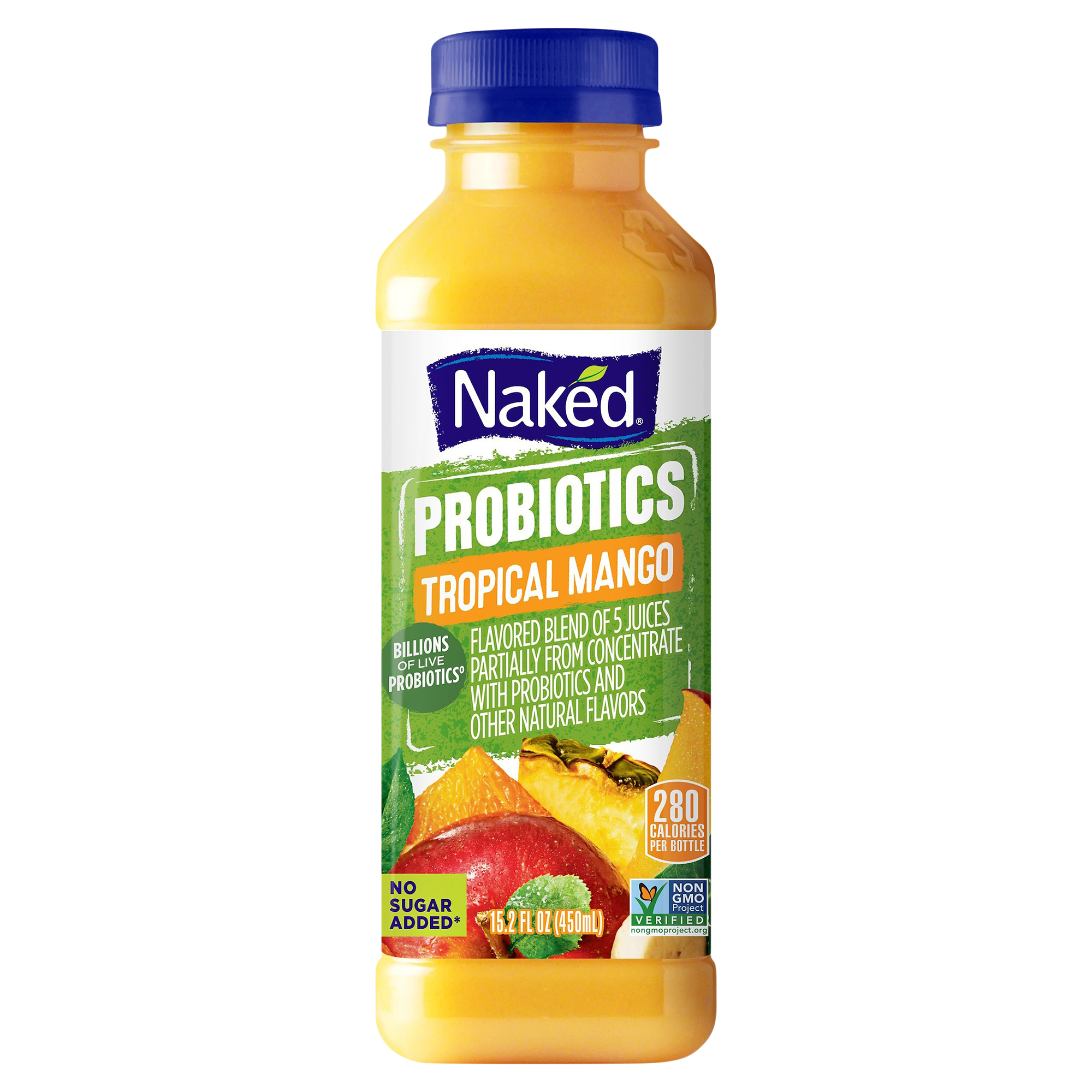Naked Probiotics 100% Juice Blend Tropical Mango Flavored 15.2 Fl Oz Bottle
