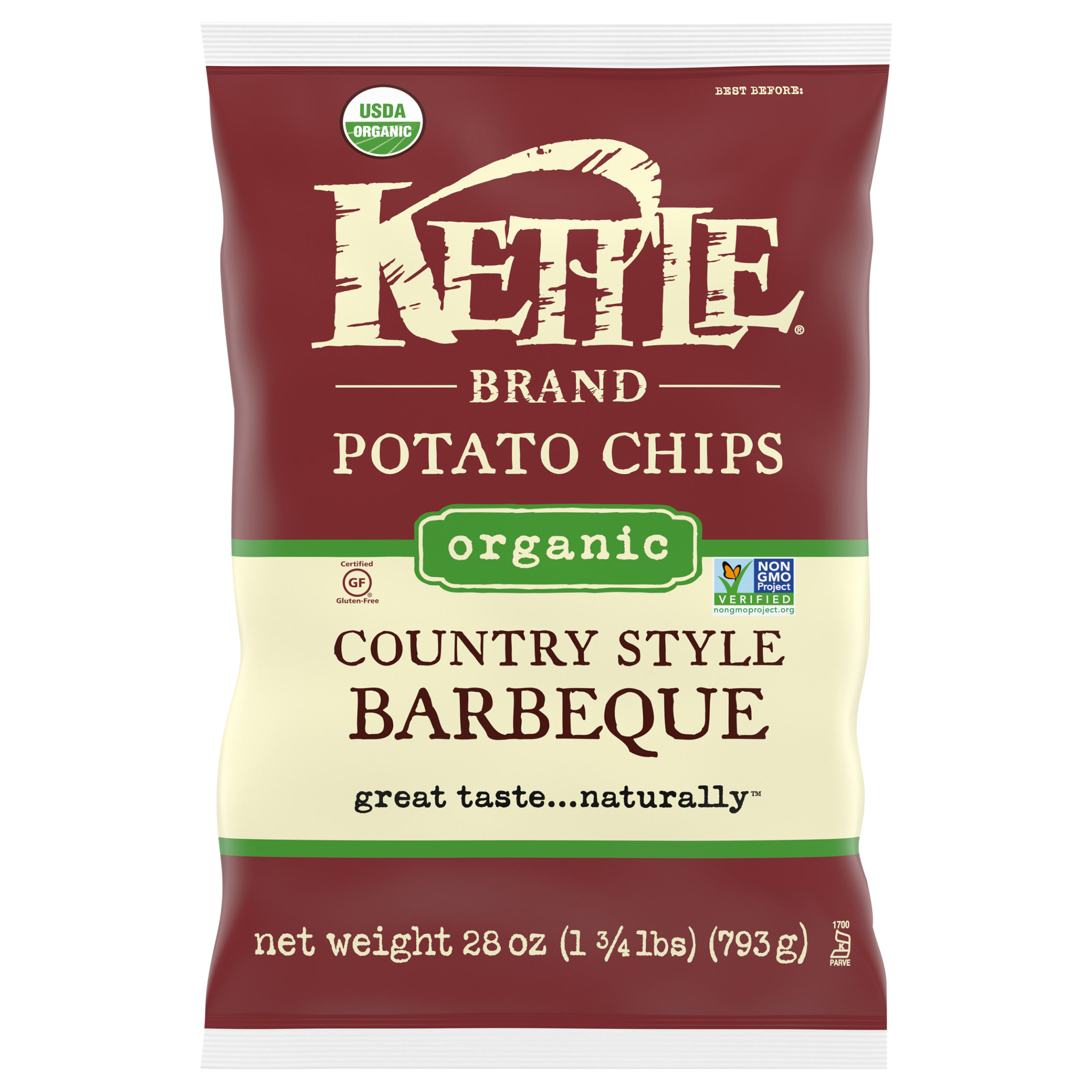 Kettle Brand Organic Country Style Barbeque Potato Chips 28 Oz