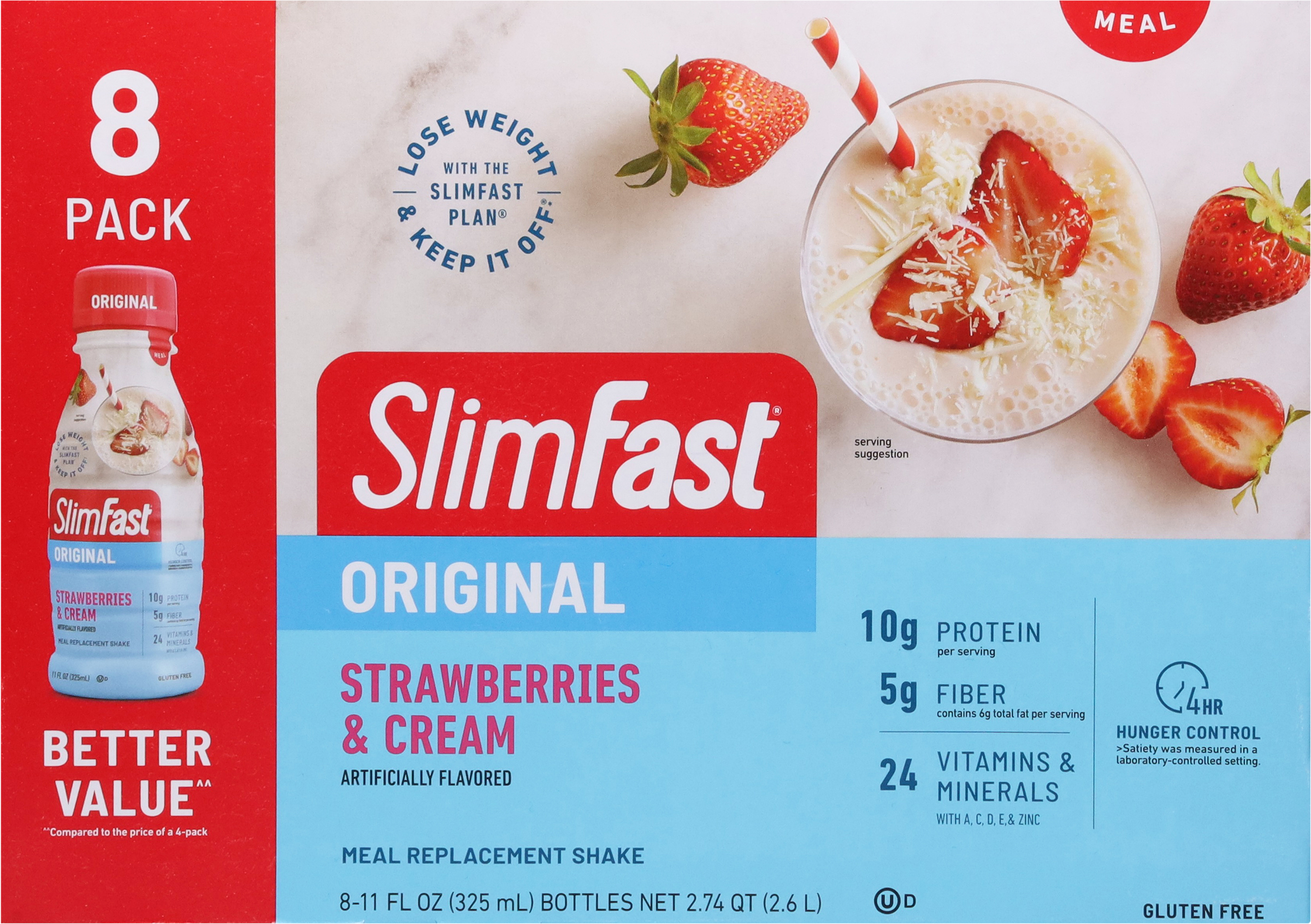 Meal Replacement Shake, Strawberries & Cream, 8 Pack