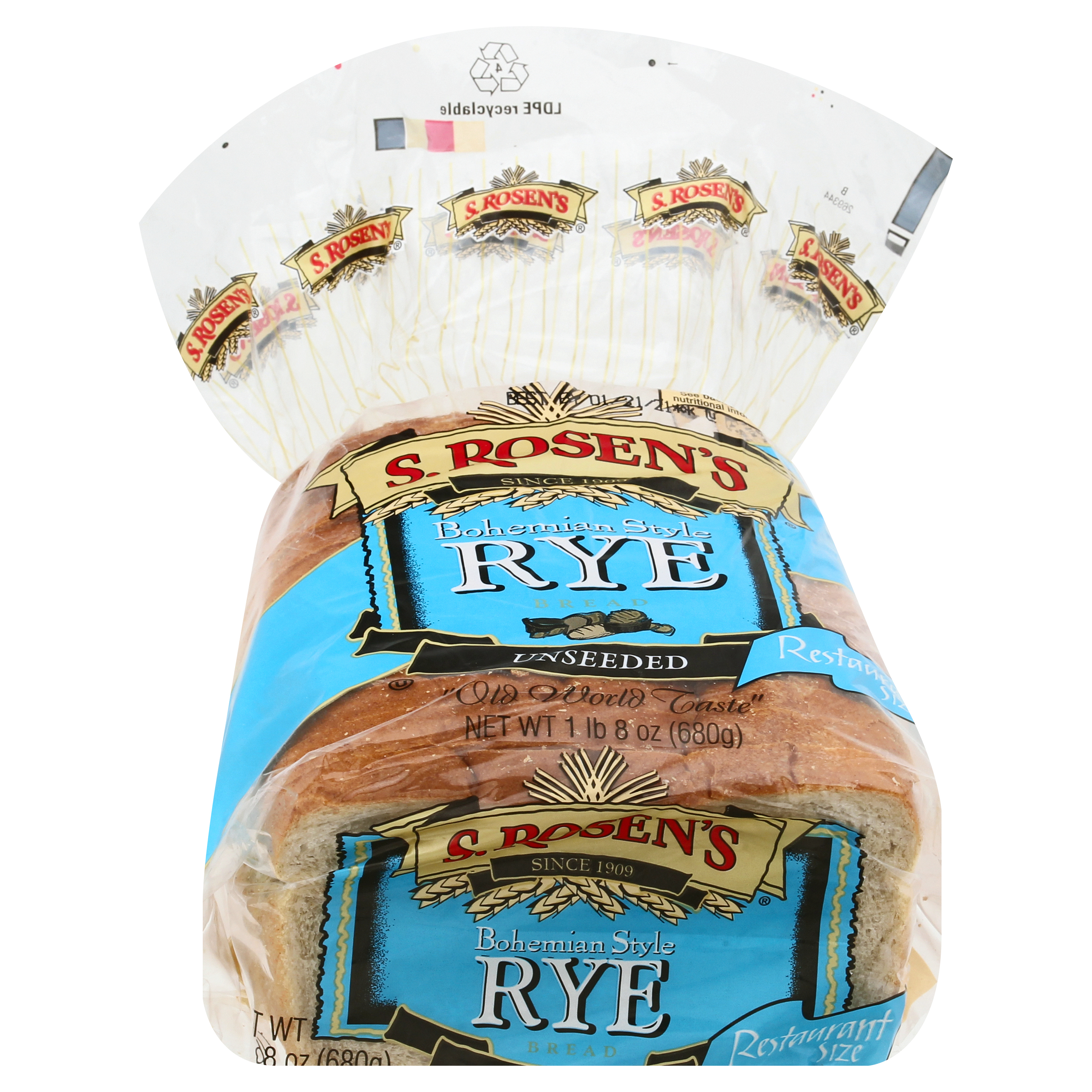 S. Rosen's Restaurant Size Unseeded Bohemian Style Rye Bread 24 Oz