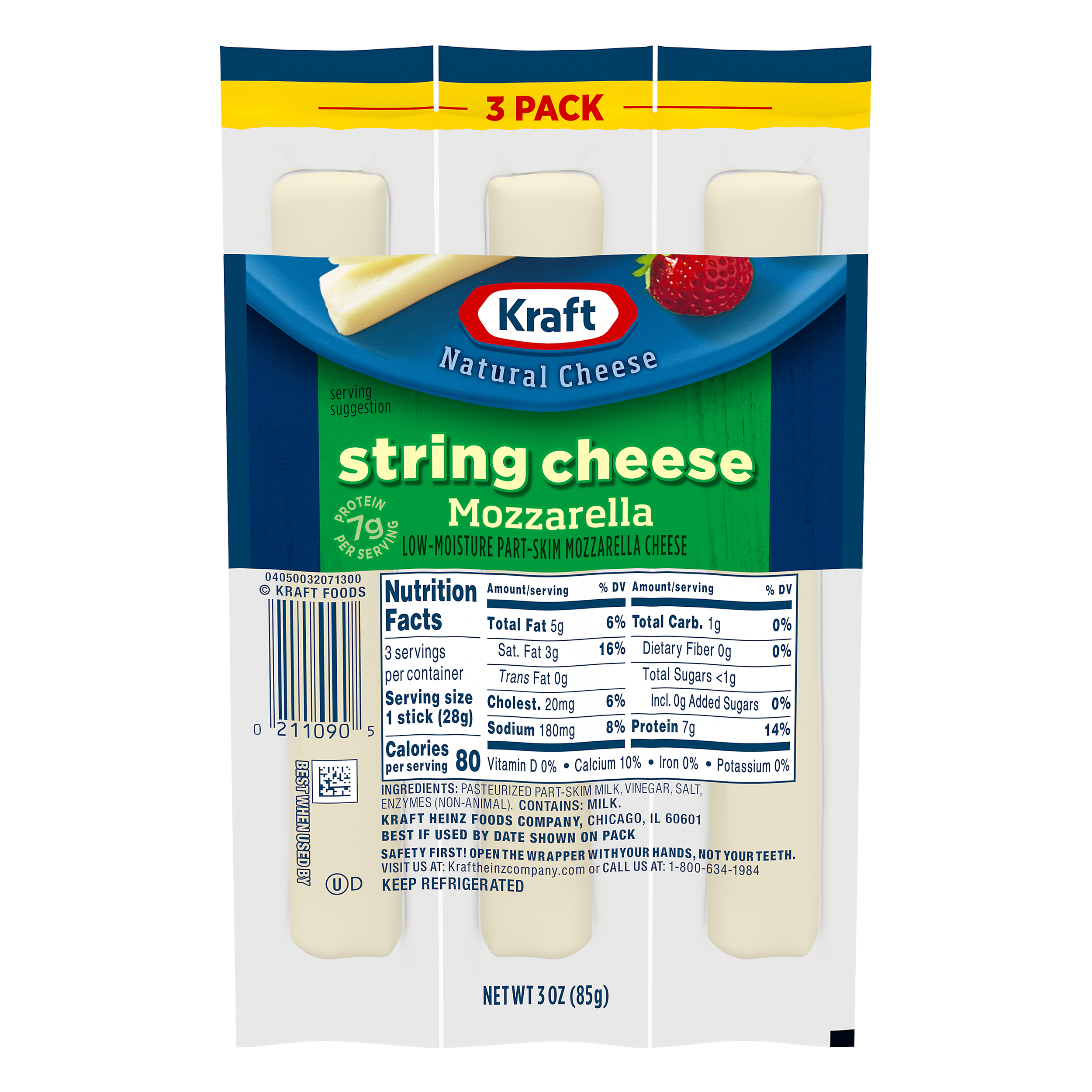 Kraft String Cheese Mozzarella Cheese Snacks, 3 Ct Sticks