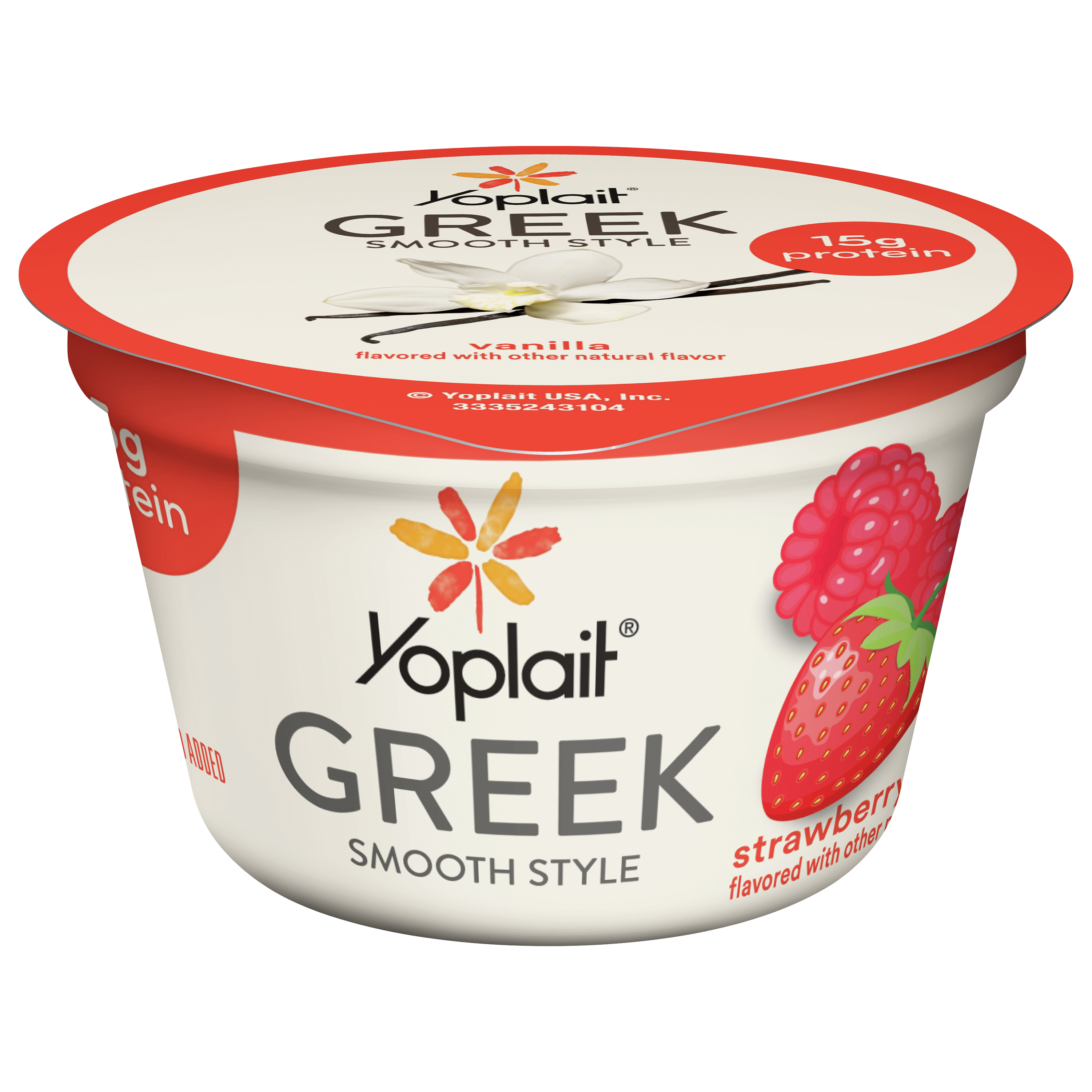 Yogurt, Fat Free, Strawberry Raspberry, Greek, Smooth Style