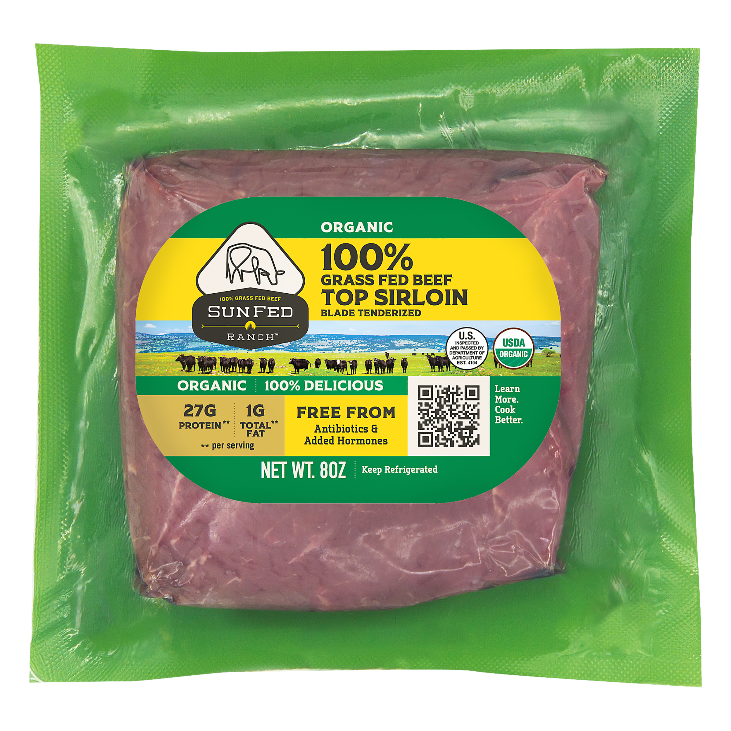 Sunfed Ranch 100% Grass Fed Organic Beef Top Sirloin 8 Oz