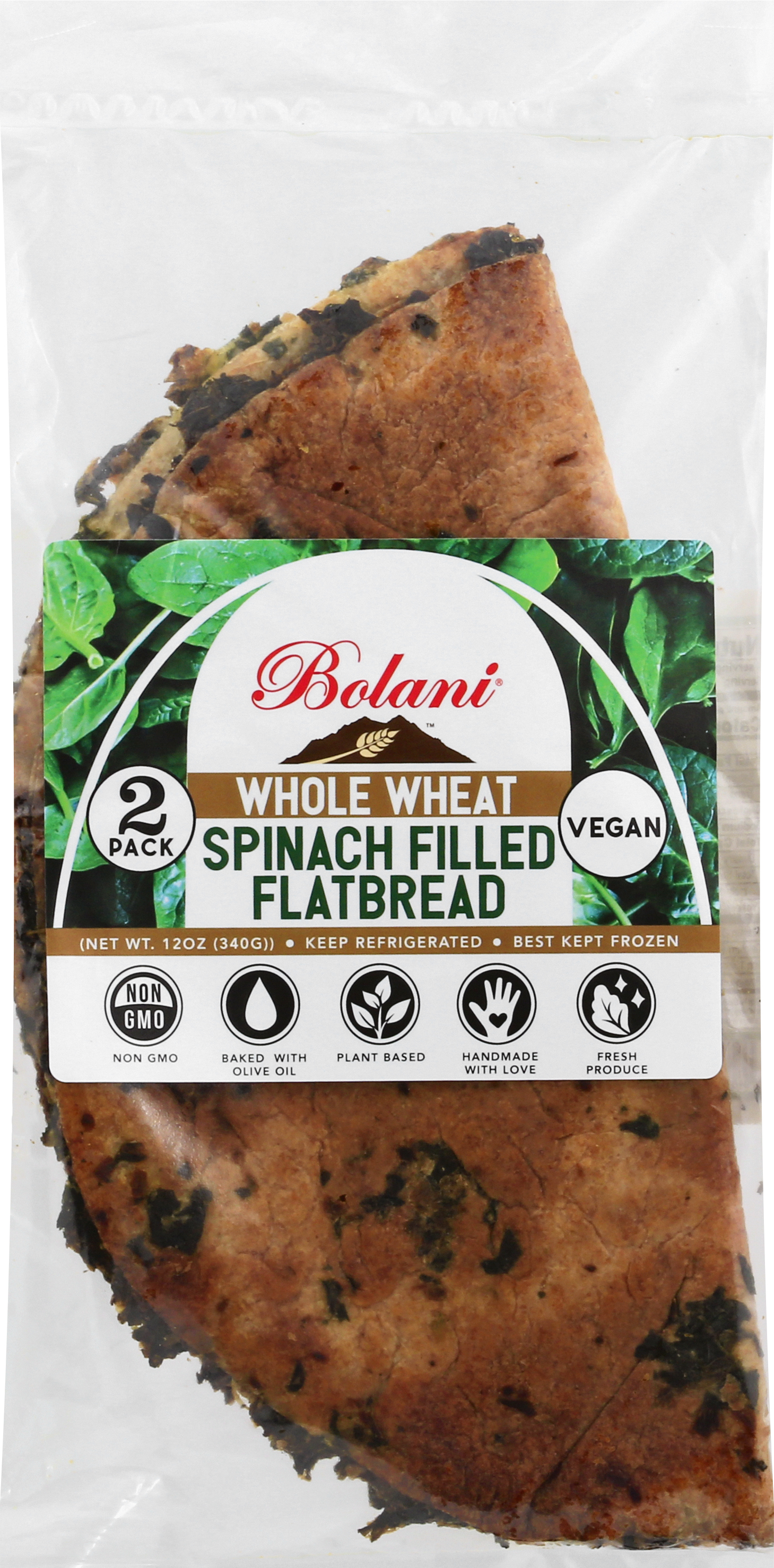 Flatbread, Whole Wheat, Spinach Filled, 2 Pack
