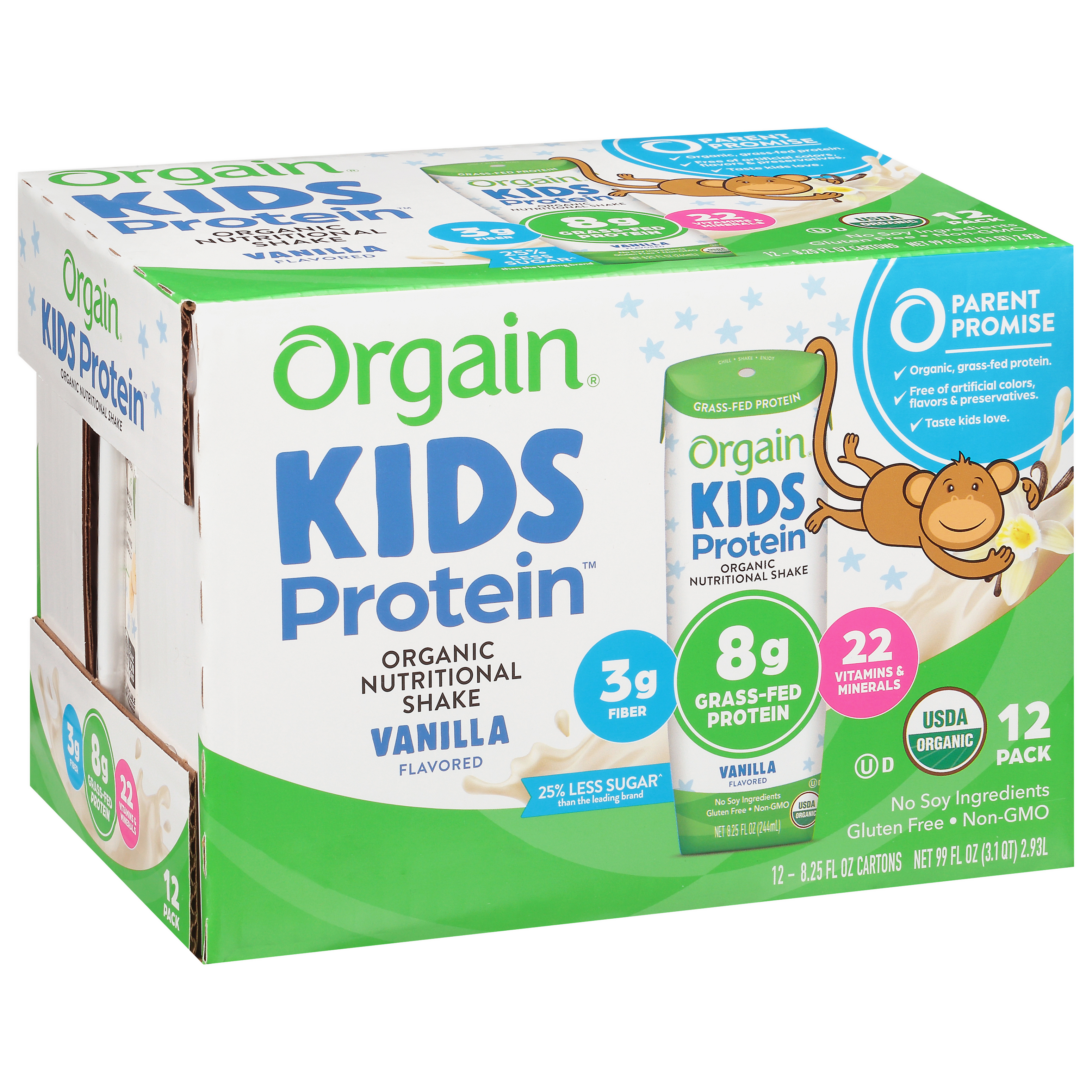 Orgain Kids Protein 12 Pack Organic Vanilla Flavored Nutritional Shake 12 - 8.25