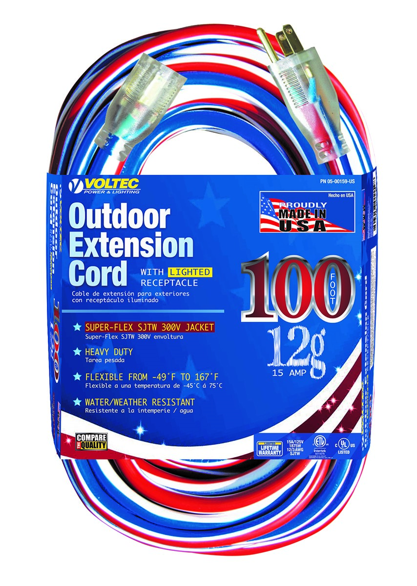 Voltec 12/3 100' Stw Yellow Lock Extension Cord - White Cap