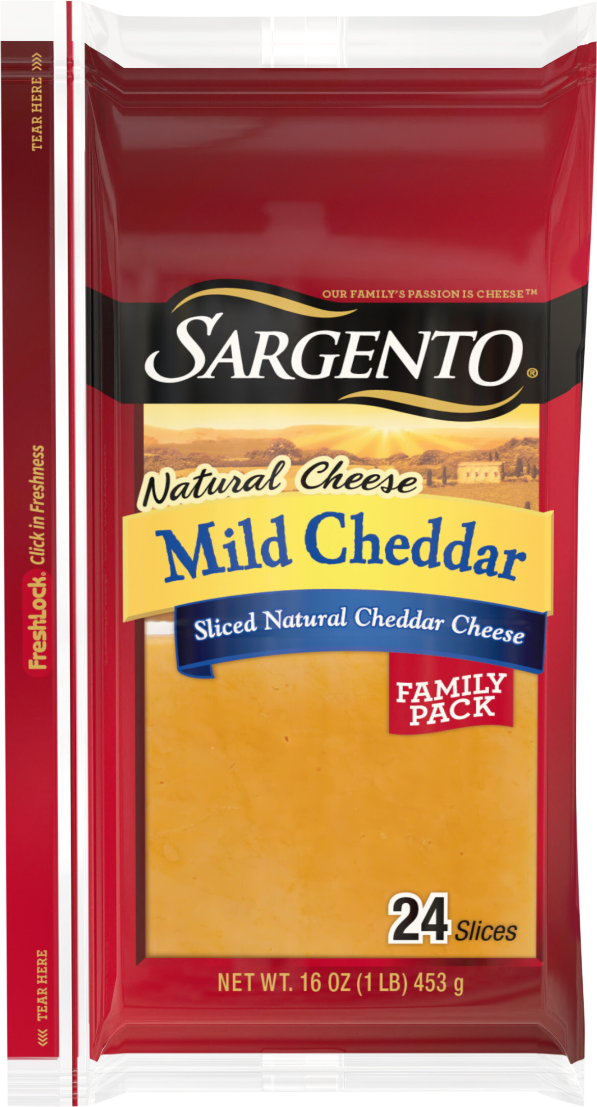 Sliced Cheese, Natural, Mild Cheddar, Family Pack