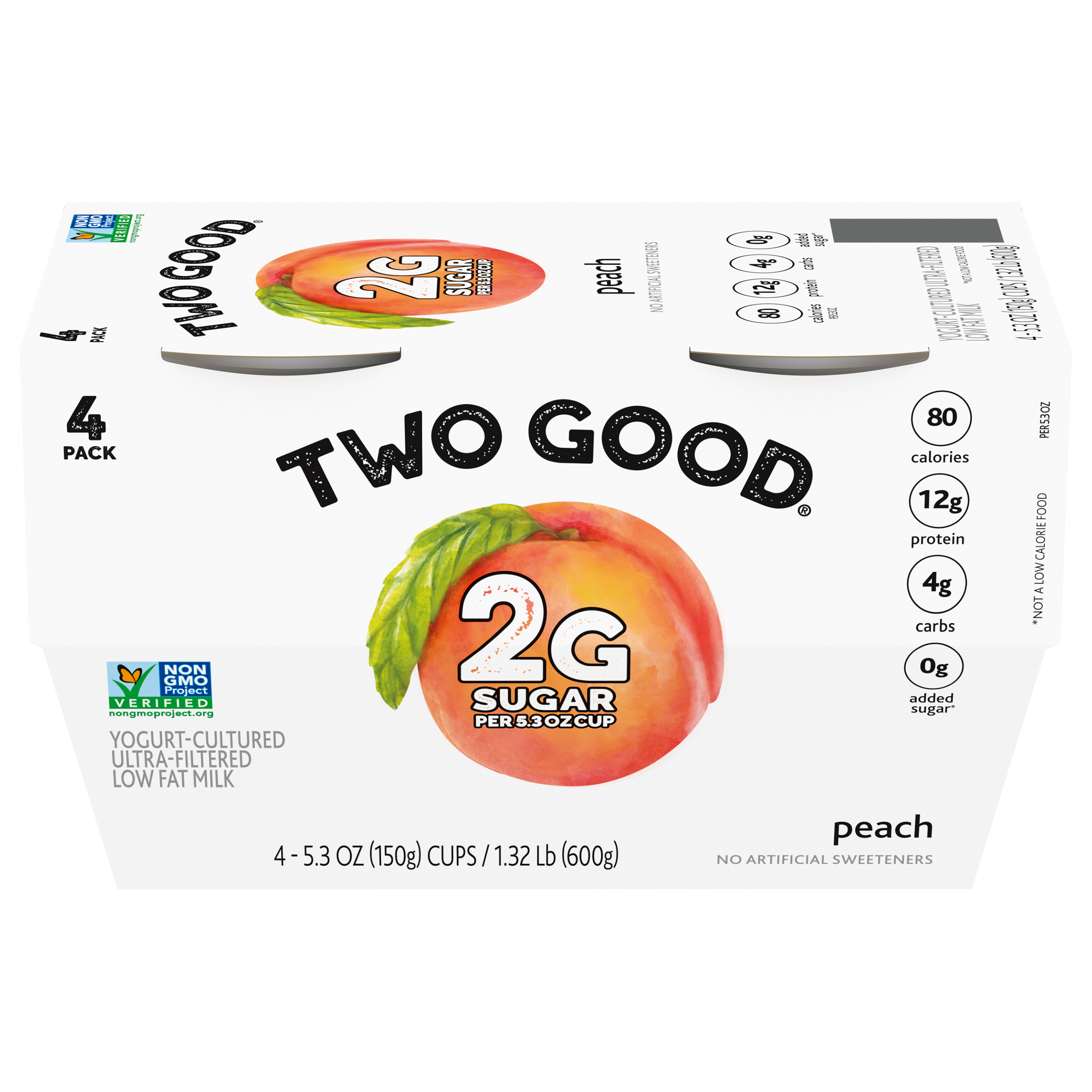 Yogurt, Low Fat, Peach, 4 Pack