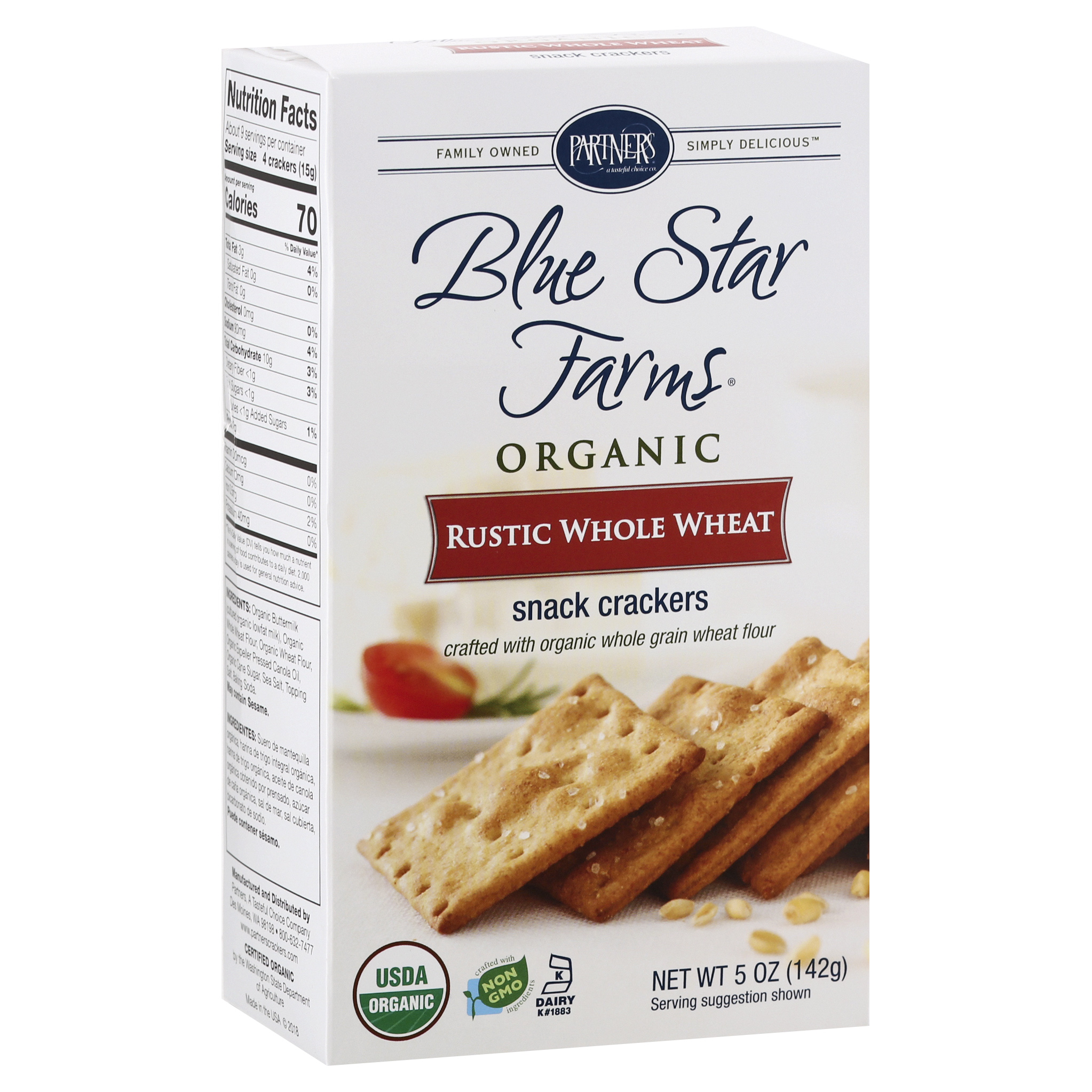 Partners Organic Rustic Whole Wheat Snack Crackers 5 Oz