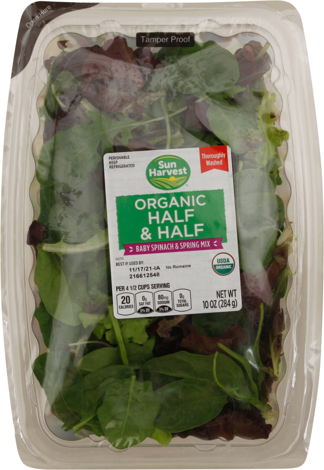Baby Spinach & Spring Mix, Organic, Half & Half Blend