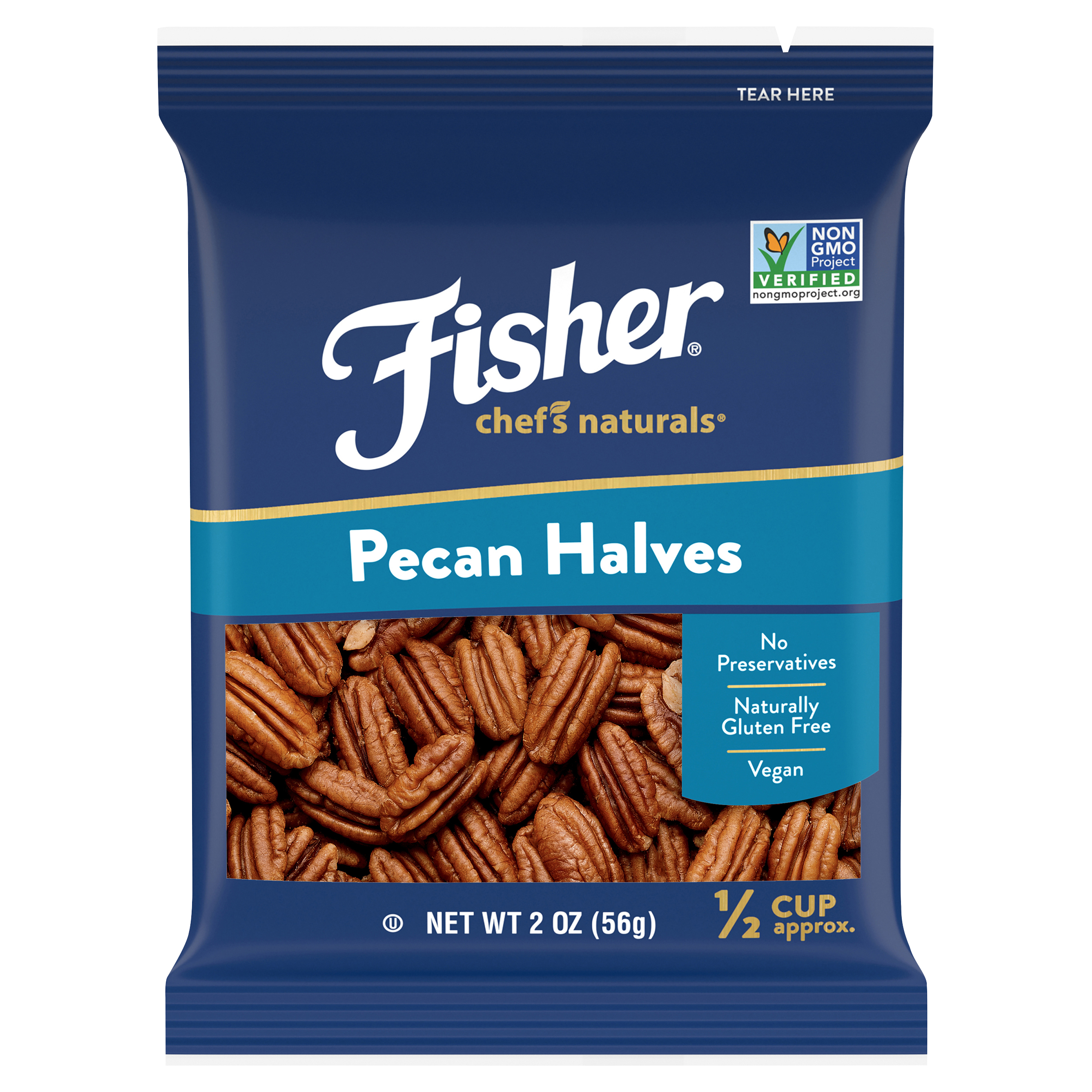 Fisher Chef's Naturals Pecan Halves, 2 Oz, Naturally Gluten Free, No Preservativ