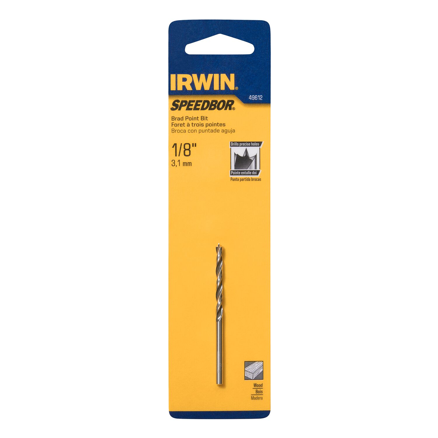 White Cap Irwin 1/8 x 17/16 x 2.56" Steel Brad Point Drill Bit